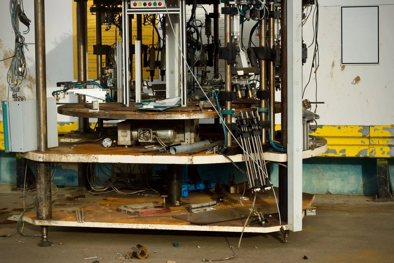 Maquinaria industrial con motores y cableado en el interior de una planta